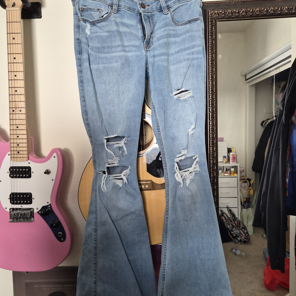Hollister Light Blue Distressed Flare Jeans